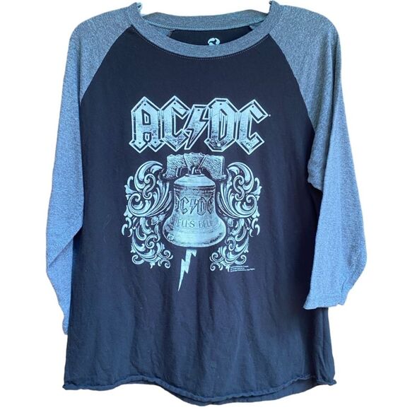 Liquid Blue AC/DC Hell's Bell Band t-shirt raglan Half Sleeve Shirt Size L - Picture 1 of 5